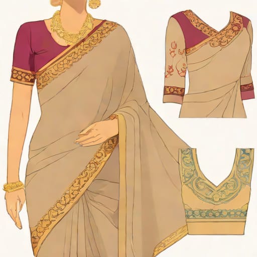 V Neck Organza Saree Blouse Design