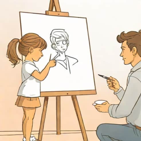 Girl Admiring Boy Drawing