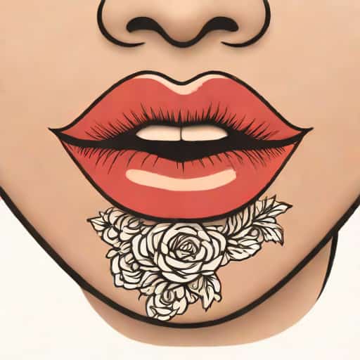 Lips Tattooed On Neck