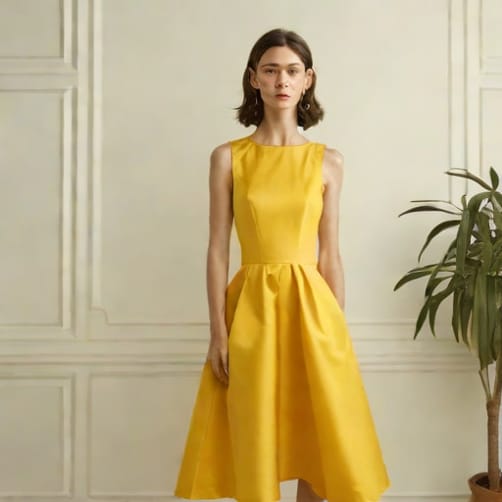 Yellow Taffeta Midi Dress