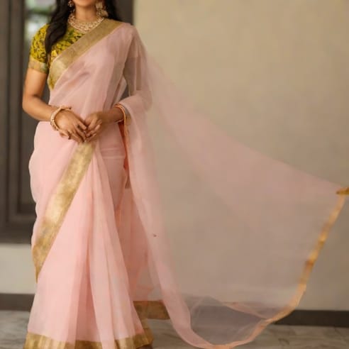 Light Pink Organza Saree