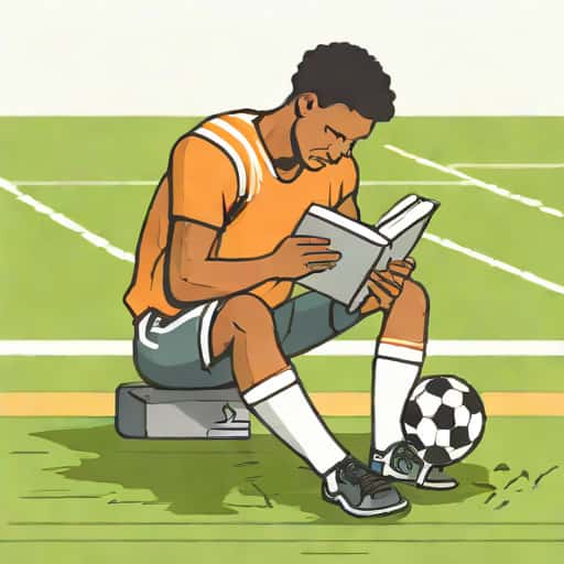 Football Player Reading Book On Sideline