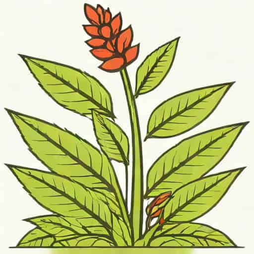 Plant With Red Stalk And Green Leaves