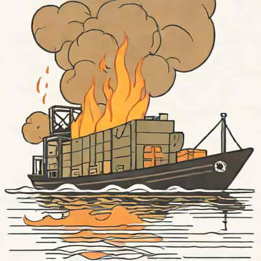 Rudderless Burning Large Garbage Barge