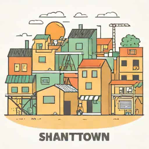 Which Words Best Describe The Buildings In This Shantytown