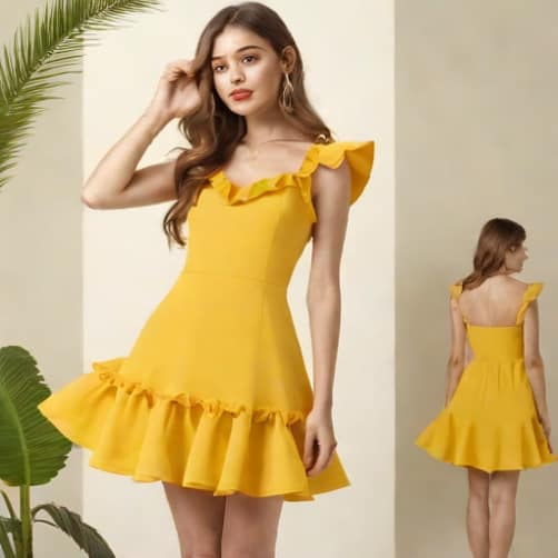 Yellow Ruffle Mini Dress