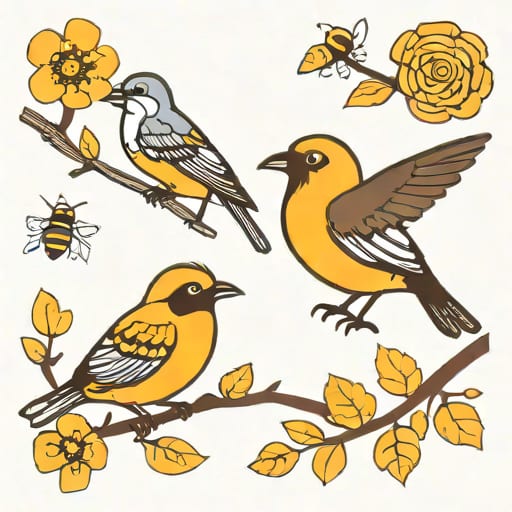 Bird And Nestling Bee And What